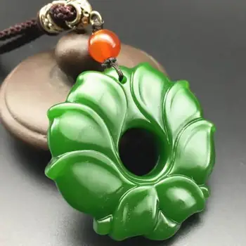 Valódi, Természetes Zöld Jade Lótusz Medál Nyaklánc Nők Férfiak Fokozatú Gebék Kő Varázsa Szerencse Amulett, Barátnő, Anya Ajándékok