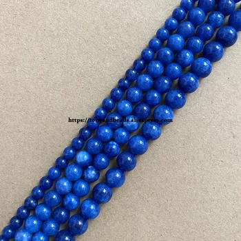 Természetes, Minőségi Lapis Lazuli Szín Kék Jade Kő Kör Laza Gyöngyök 6 8 10MM Válassz Méretet Ékszer Készítés DIY