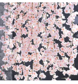 Sakura cseresznyevirág Rattan Esküvői Boltív Dekoráció Szőlő művirágok lakberendezés DIY Selyem Ivy Falra Koszorú Koszorú