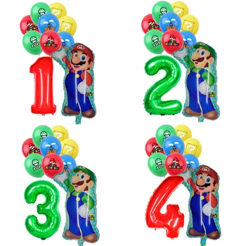 Super Mario Téma Szülinapi Meghatározott Lufi, Party Kellékek, Kerek Latex Léggömb 32-es Szám Léggömb Gyerekek Szülinapi Dekoráció