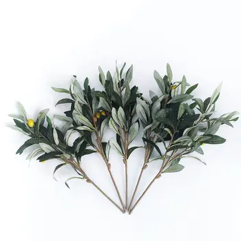 3pcs Mesterséges Olajfa Ágak Hamis Virágok, Asztali Növények Zöld Levelek Háztartási Termékek 36cm Hosszú