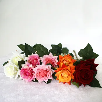 3pcs Szimuláció Két Rose Hullámos Flanel Rose Hamis Virág Otthoni Dekoráció Esküvőre, Valentin-Nap Kellékek