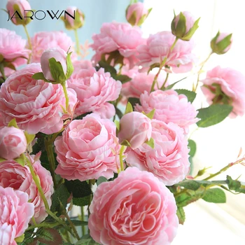 JAROWN Európai Rose 3 Fej Bazsarózsa Szimuláció Selyem Virág Esküvő DIY Kiegészítők Otthoni Dekoráció Virágok