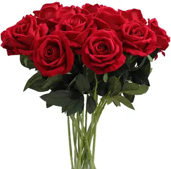 10db 52CM Hosszú Mesterséges Virágok Piros Hamis Rózsa lakberendezés Menyasszonyi, Esküvői Csokor, Virágok, Születésnap Fél Kert
