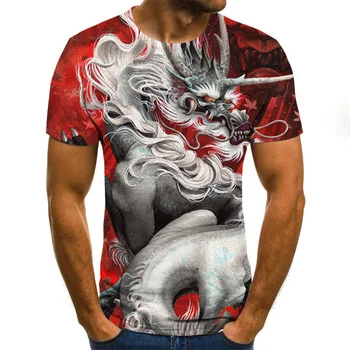A nyomtatott póló nyári meleg eladó férfi, illetve női rövid ujjú divat maximum 3D nyomtatás tűz sárkány minta utcai ruházat