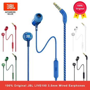 JBL LIVE100 3,5 mm-es Vezetékes Fülhallgató Sztereó Hang Line Control Sport Fülhallgató Élő 100 Mély Basszus Hang Fülhallgató, Kihangosító Mikrofon