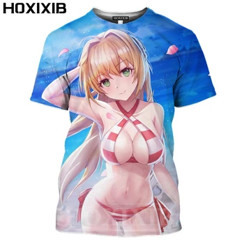 HOXIXIB 3D Manga Meztelenség Szépség Rajzfilmek Szexi Lány, Férfi Póló Cosplay Bikini Homokos Strand Foci Modell Hentai Aranyos Nők Tshirt