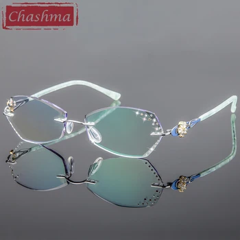 Chashma Luxus Árnyalat Lencsék Rövidlátás Szemüveg Olvasó Szemüveg Gyémánt Vágó Titán Keret nélküli Szemüveg Keret Nők