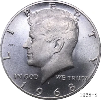 Amerikai egyesült Államok ½ Dollár Kennedy Fél USA 1968 S Cupronickel Ezüst Bevonatú Szuvenír Gyűjthető Antik Utánzás Érmék