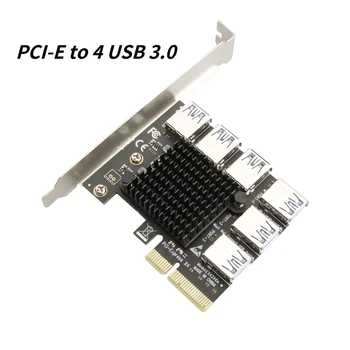 A PCI Express Kelő Kártya 1 4 PCIe 16X Kelő PCI-E 4X 4 USB 3.0 Adapter Port Szorzó Kártya BTC Bitcoin-Bányász Bányász