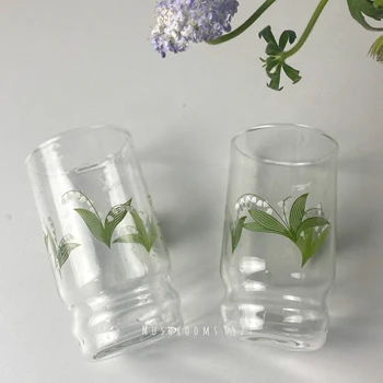Japán Stílusú Középkori Vintage gyöngyvirág Üveg Gyönyörű, hőálló Üveg Víz Csésze Gyümölcslé, Tej, Virág Tea Csésze