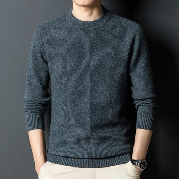 Megvastagodott 100% - os tisztaságú pulóver kerek nyak egyszínű őszi-téli mélypont koreai divat vékony téli férfi pulóver.