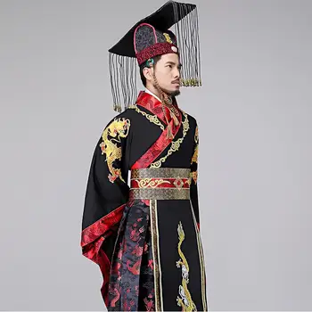 A hagyományos ősi Kínai Hanfu férfiak TV Play Férfi Császár Jelmez Sárkány hímzéssel ruha vestido a Qin-Dinasztia Uralkodói ruha