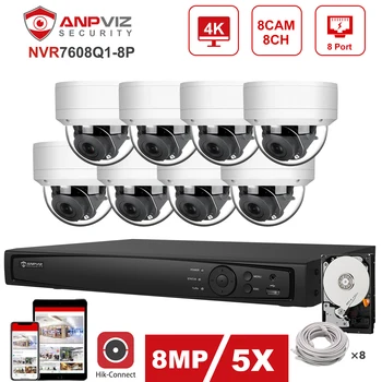 Hikvision OEM 8CH 4K NVR Anpviz 8 MEGAPIXELES IP PTZ 5X Zoom POE IP Kamera Kültéri Biztonsági Rendszer Készlet Audio CCTV Kamera P2P Megtekintése H. 265