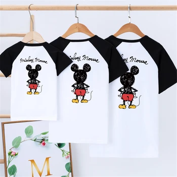 Mickey Egér Aranyos Disney Nyomtatott Családi Póló Apa&Anya Fia, Lánya Tshirts Fehér, Fekete 100% Pamut Családi Megfelelő Felsők