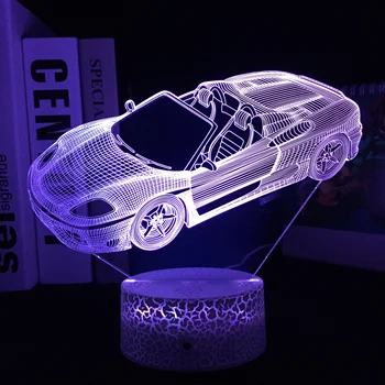 Szuper Sport Autó Éjjeli 3D-s Illúzió Lámpa Színek Módosítása Hangulatú Esemény Díjat Gyermek Hálószoba Dekoráció LED-es Éjszakai Fény
