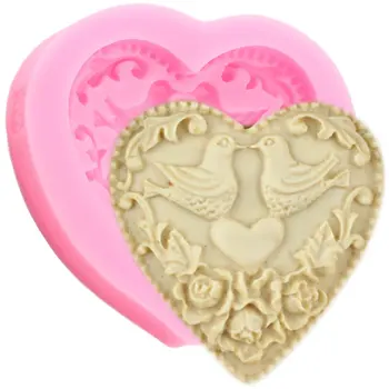 3D-s Szív Alakú Madár Rózsa Virág Levél Szilikon Penész Cupcake Topper Fondant Formák Esküvői Torta Díszítő Eszközök Csokoládé Öntőforma