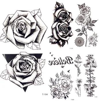 Nyári Meleg 3D Fekete Háromszög Rose Ideiglenes Tetoválás a Nők Mellkasi Fél Vázlat Virág Tetoválás Matrica Lány Testét Kar Hamis Tatto Paszta