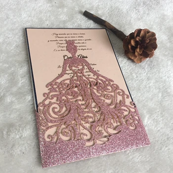 25pc Lézerrel Vágott Fél hercegnő Szülinapi kártyát csillogó rose gold lány Esküvői Meghívó