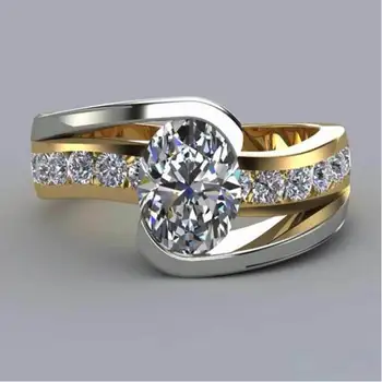 Gyönyörű Eljegyzési Gyűrűk, Női Divat, Arany, Ezüst Gyűrű Kristály Fehér, Ovális, Aranyozott Gyűrű jegygyűrű Ékszer aneis feminino