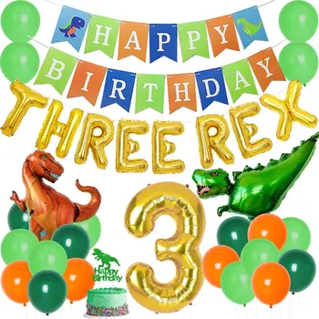 Dinoszaurusz 3. Születésnapi Dekoráció Három Rex Dinoszaurusz Fólia Lufi a Fiú 3 Éves Szülinapi Arany, 3-as Szám Fólia Lufi
