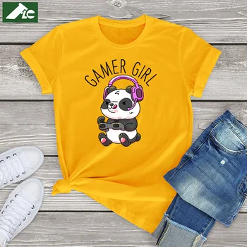 100% Pamut Gamer Girl Panda Játék graphic Tee Maximum Pandák Videó Játék, Vicces Póló, nagyméretű Női Póló unisex streetwear