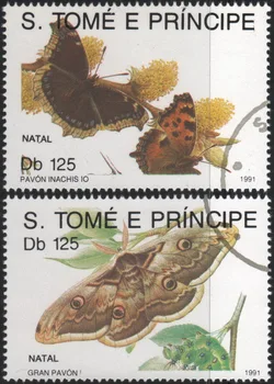 2db/Készlet Sao Tome, valamint Principe Posta Bélyeget 1991 Pillangók Használt Post Megjelölt Postai Bélyegek Gyűjtése