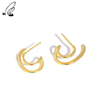 S'STEEL Dupla Szabálytalan Stud Fülbevaló 925 Tisztaságú Ezüst Női Minimalizmus Tervező fülbevaló Jól Test Ékszer Kiegészítők