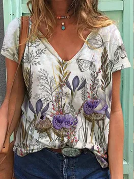 Női V-nyakú Tiszta Pamut póló, Alkalmi Új Exkluzív Design V-nyakú XL 6XL Női Puha Rövid Ujjú póló Női póló 2021