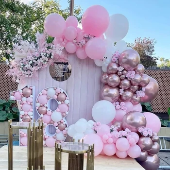 119pcs Rózsaszín Lufis Girlandot Kit Szülinapi Party Dekoráció Lány Rózsaszín Fém Latex Léggömb Valentin Napi Esküvő a Nemek közötti Felfedje