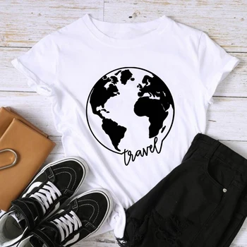Utazási Bolygó 100% - Os Pamut póló Esztétikai Nyári Vakáció Tshirt Vicces Nők Utazási Függő Felső Póló
