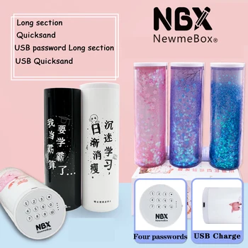 NBX új USB-töltés password lock írószer doboz aranyos rajzfilm cica Pingvin tolltartó Kínában készült tanszerek esetekben