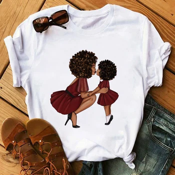 Poppin Anya Póló divat póló női fekete Afrikai Göndör Hajú lány, nyomtatott póló femme harajuku ruha, női póló, maximum