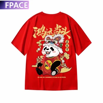 FPACE 2021 Új Férfi Piros Tshirt Férfiak Nyomtatott póló férfi Hip-Hop Tshirt Férfiak Top&Tee Pamut Kínai Stílusú Utca Tees Streetwear