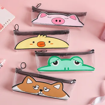 Átlátszó tolltartó aranyos állat Kawaii Smink Kozmetikai Táska, PVC-Írószer-Ajándék Lányok Diákok Ceruza, Táska