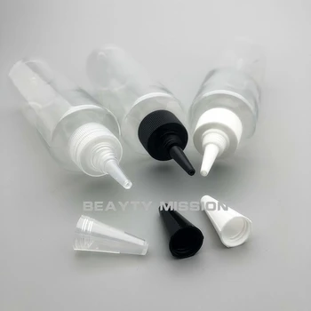 150ml/5oz 36 üres műanyag E folyékony üveg tiszta pet palack fekete/fehér/átlátszó Twist Top Caps hegyes szája felső fedél