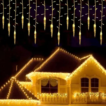 Karácsonyi Jégcsap Fények Új Év Garland Ház Dekoráció LED Girland 4M-16M Kültéri IP65 String Fény Távoli EU Dugó