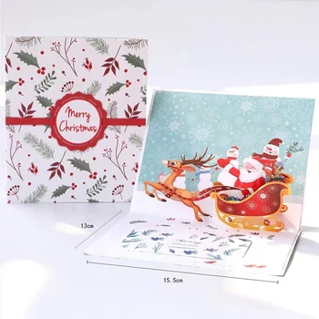 Három-dimenziós Karácsonyi üdvözlőlapok, Karácsonyi Szarvas Kosár Üdvözlőlapok Kreatív Áldás Képeslapok Karácsonyi Ajándék Üdvözlet Cardss