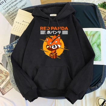 Rajzfilm Mosómedve Tettetni, Vörös Panda Nyomtatás Kapucnis Női Alkalmi Plus Size Puha Pulóver Nők Kawaii Gyapjú Laza Hoodied Felső