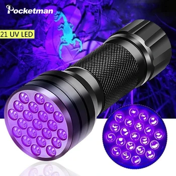 21LED UV Lámpa 12LED 395-400nm UV Fáklya Lanterna Ultraibolya Fekete Lámpa Lámpa Lámpa Pet Vizelet Vizsgálat Skorpió