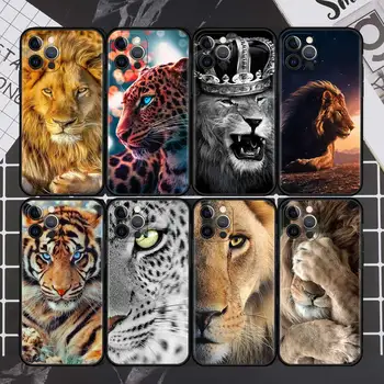 Luxus Tigris Oroszlán Telefon tok iPhone 13 11 12 Pro XR 7 8 + X XS Max 6 6 Plusz 5 5S SE 2020 11Pro coque közelében Fekete TPU Shell