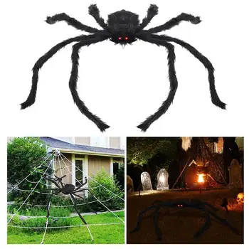 A fekete Pók a Halloween Dekoráció Pók Kísértetjárta Ház Pók Hátborzongató Halloween Plüss Pók Óriás Pók LED Izzó Szemek 100CM