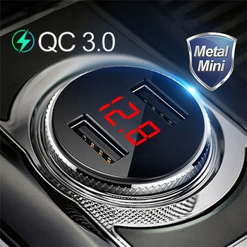 QC 3.0 Fém Dual USB Telefon Autós Töltő LED Digitális Kijelző Az iPhone Xiaomi Samsung Huawei Gyors Töltési Feszültség Ellenőrzése