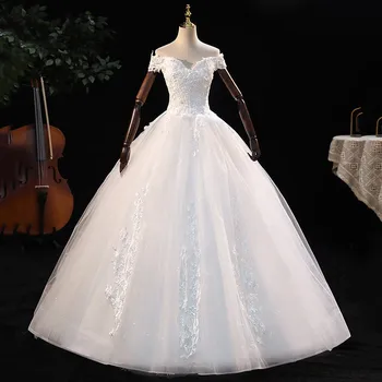 A Váll Esküvői Ruha 2021 Elegáns Hajó Nyakkivágás Menyasszonyi Ruha Csipke Ball Ruha Hercegnő Luxus Vestido De Noiva Testreszabása
