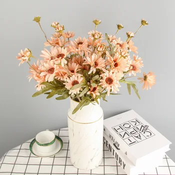 5 Fej művirágok Selyem Krizantém Daisy Hamis Virágok, Csokor, Dekoráció Őszi Otthon Kert Esküvői Dekoráció