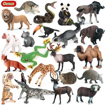 Oenux Állatkert Vadon élő Állat, Oroszlán, Tigris, Róka, Kígyó Zsiráf Csimpánzok Teve, Szarvas Modell akciófigurák PVC Oktatási Aranyos Játék Gyerekeknek