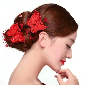 1db Piros, Fehér, Női Divat hajcsat Haj-Pin Pillangó Fejét Viselni Hairwear Haj-Pin-Klip