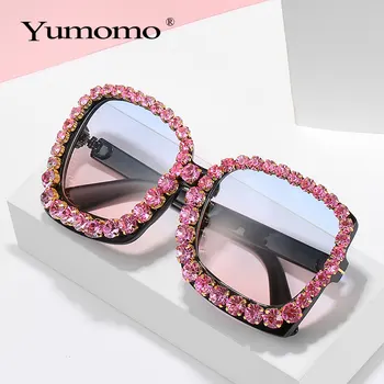 Túlméretezett Tér Gyémánt Napszemüveg Női pink Nagy Keretek Szemüveg Kristály 2020 divat Női napszemüvegek Rózsaszínű Szemüveg