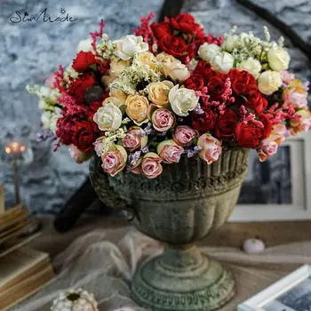 SunMade koreai Rózsa Csokor Selyem Virágok lakberendezés Esküvő Rózsa Őszi Dekorációk Flores Artificiales DIY